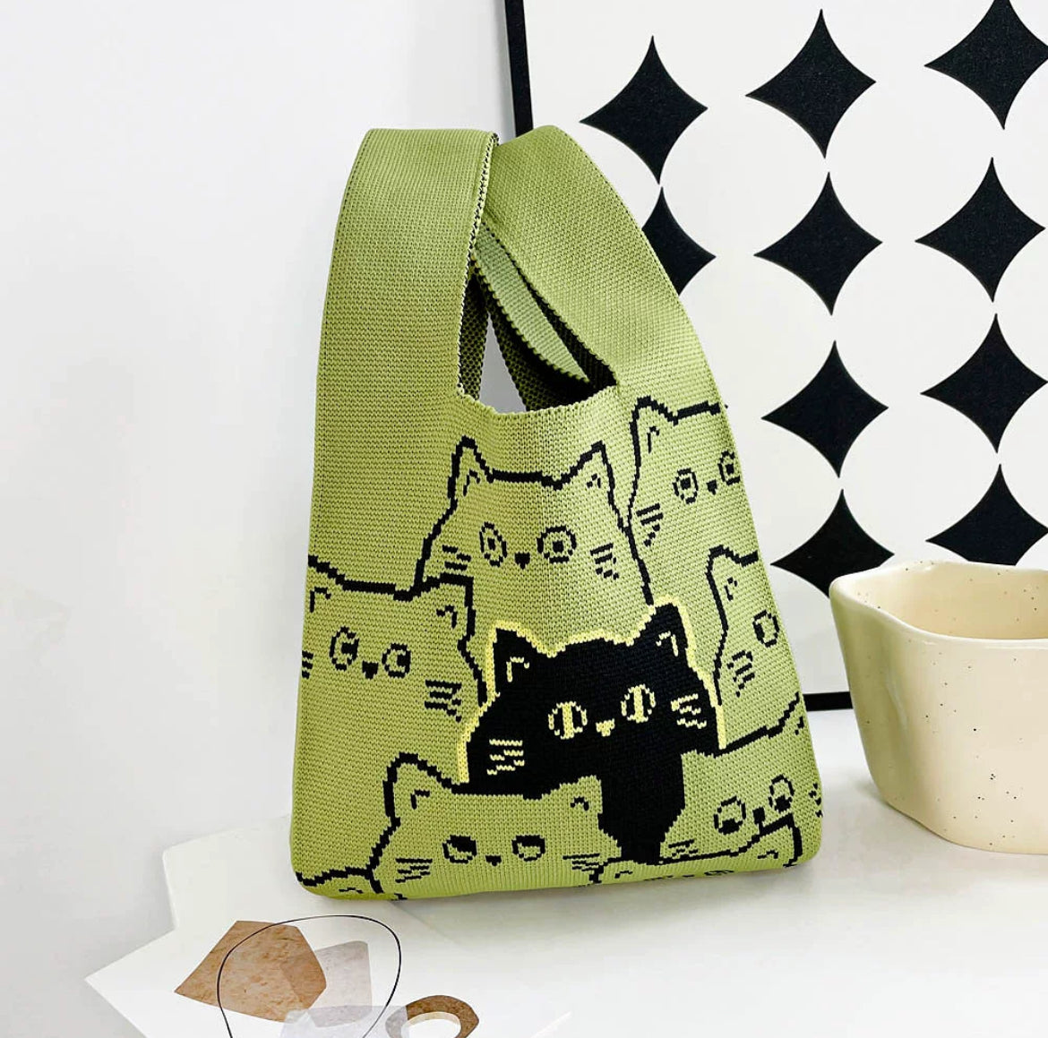 Cats in Crowd Knitted Bag Tote Vest Bag