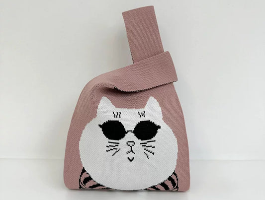 Sunglasses Cat Knitted Bag Tote Vest Bag